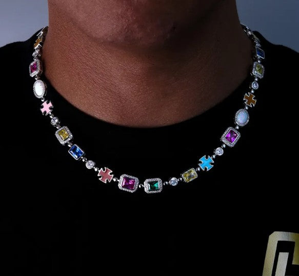 The Iced Edge — Hip-Hop Gemstone Chain (Gold or Titanium)