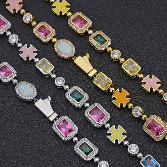 The Iced Edge — Hip-Hop Gemstone Chain (Gold or Titanium)