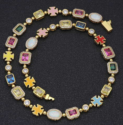 The Iced Edge — Hip-Hop Gemstone Chain (Gold or Titanium)
