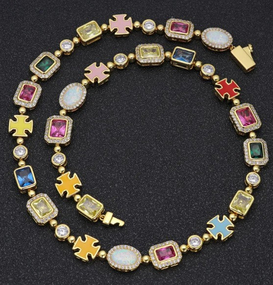 The Iced Edge — Hip-Hop Gemstone Chain (Gold or Titanium)