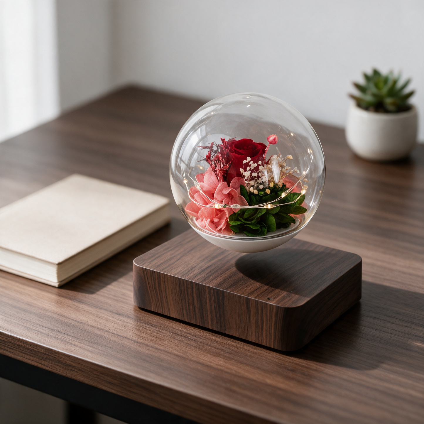 Dark Wood Grain Red - desk daylight
