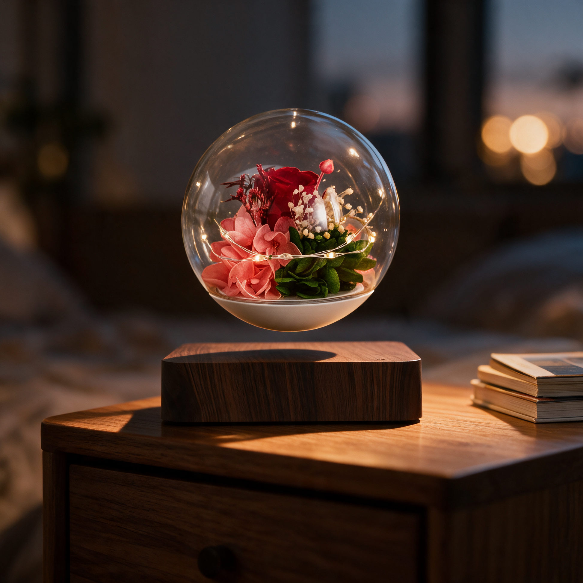 Dark Wood Grain Red - nightstand evening