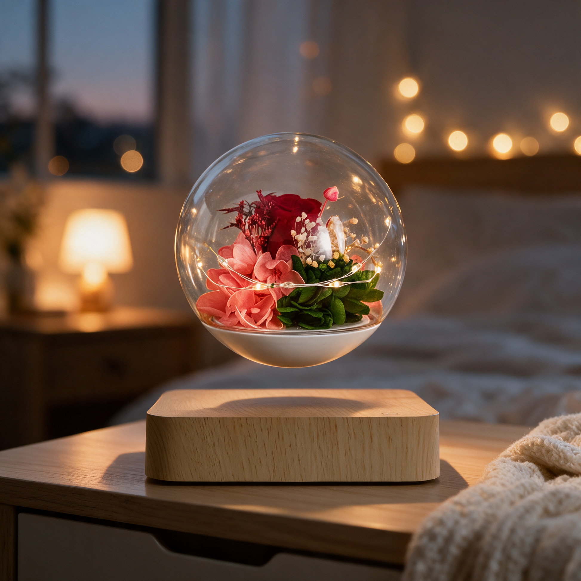 Light Wood Grain Red - nightstand evening