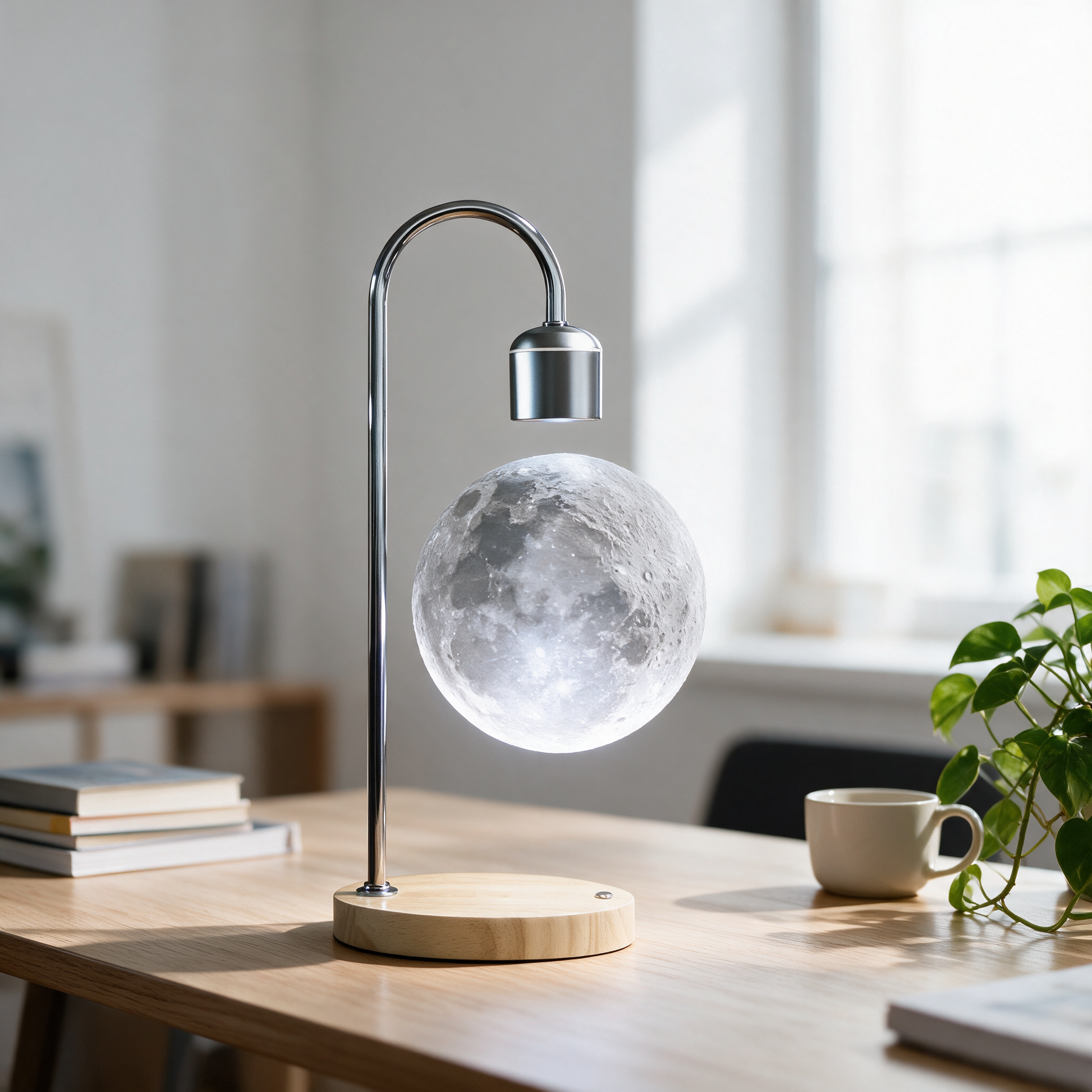 Moon Light - cool white, desk with books and coffee